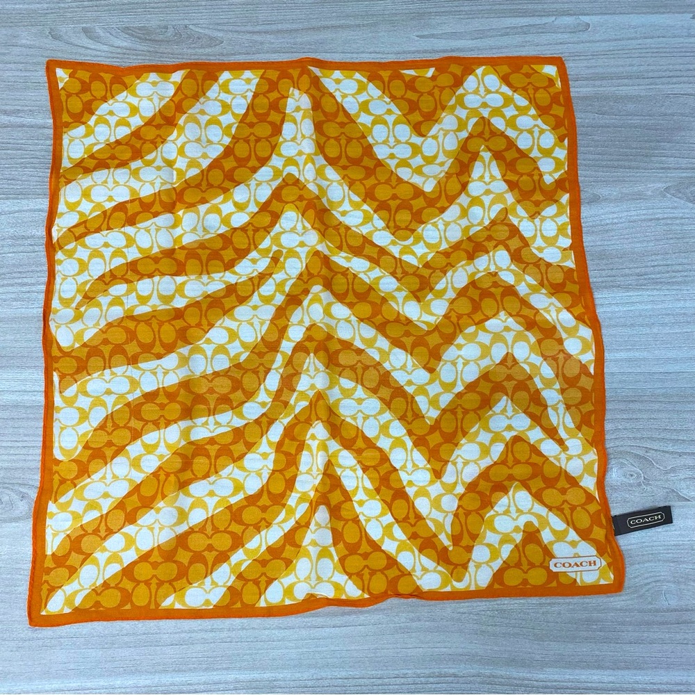 Coach Logo Orange Patterned Silk Square Scarf